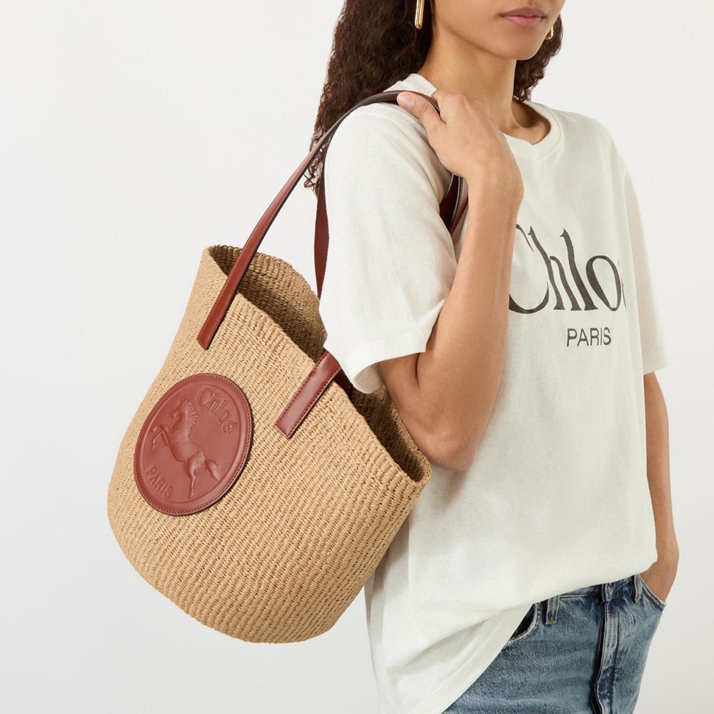 Chloe horse medal raffia straw basket bag - Picture 6 of 16